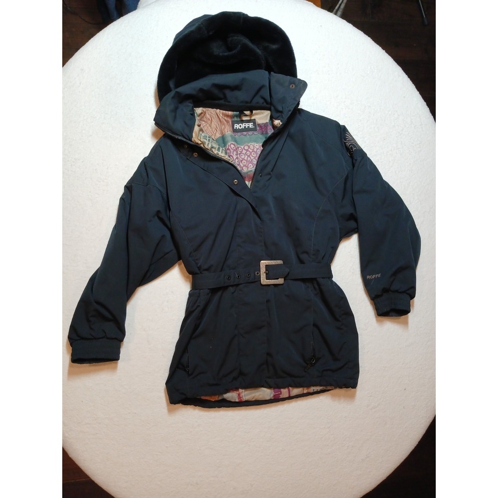 Vintage 1993 Roffe Spectral Parka Belted Ski Jacket Womens 10 Black VersaTech